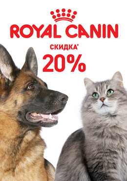 Скидка 20% на всю продукцию "Royal Canin"!!!